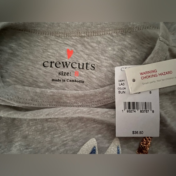 J. Crew Crewcuts Kids' long-sleeve glitter unicorn T-shirt gray Sz 8 sparkle - Picture 3 of 4